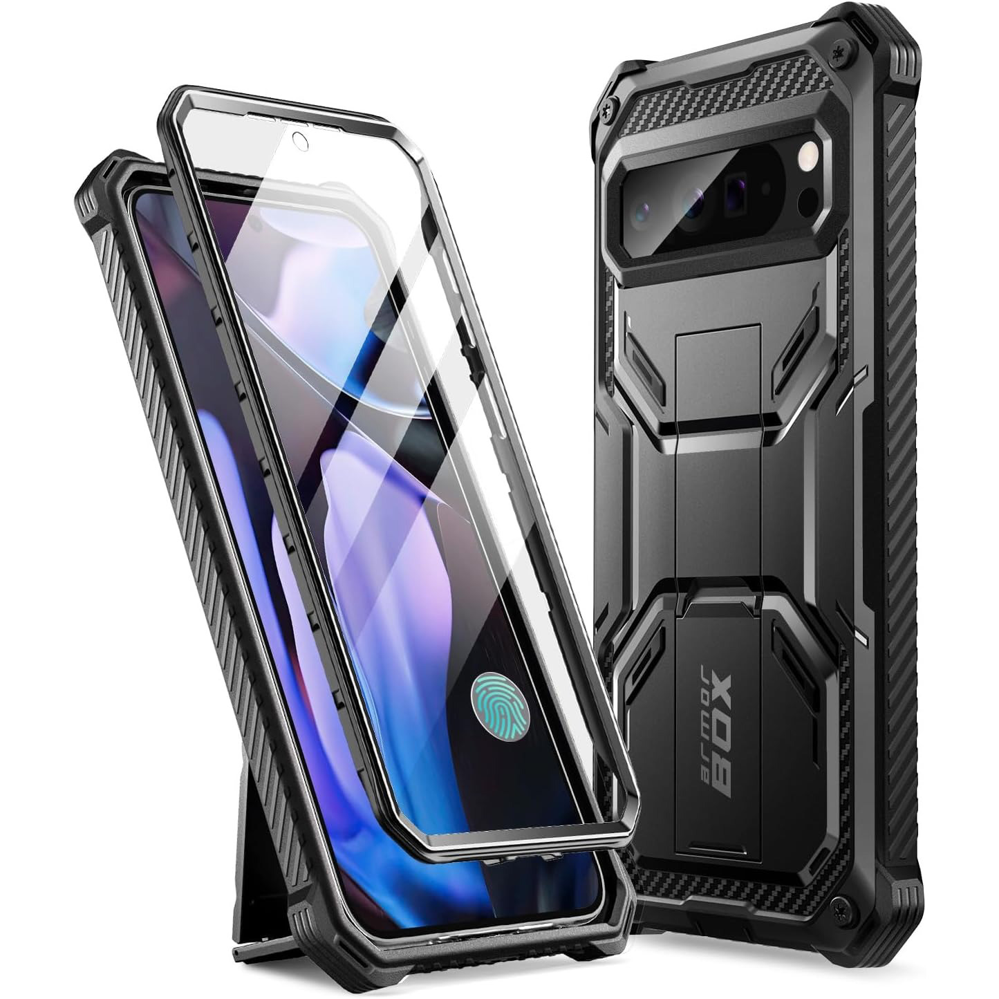 Etui pancerne z osłoną na ekran, z wbudowaną podstawką i kaburą z klipsem Supcase i-Blason Armorbox do Pixel 9 / 9 Pro, czarne